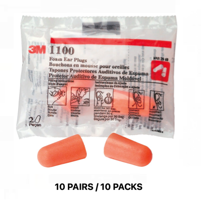 3M 1100 Foam Disposable Earplug Pack Of 10 Pairs