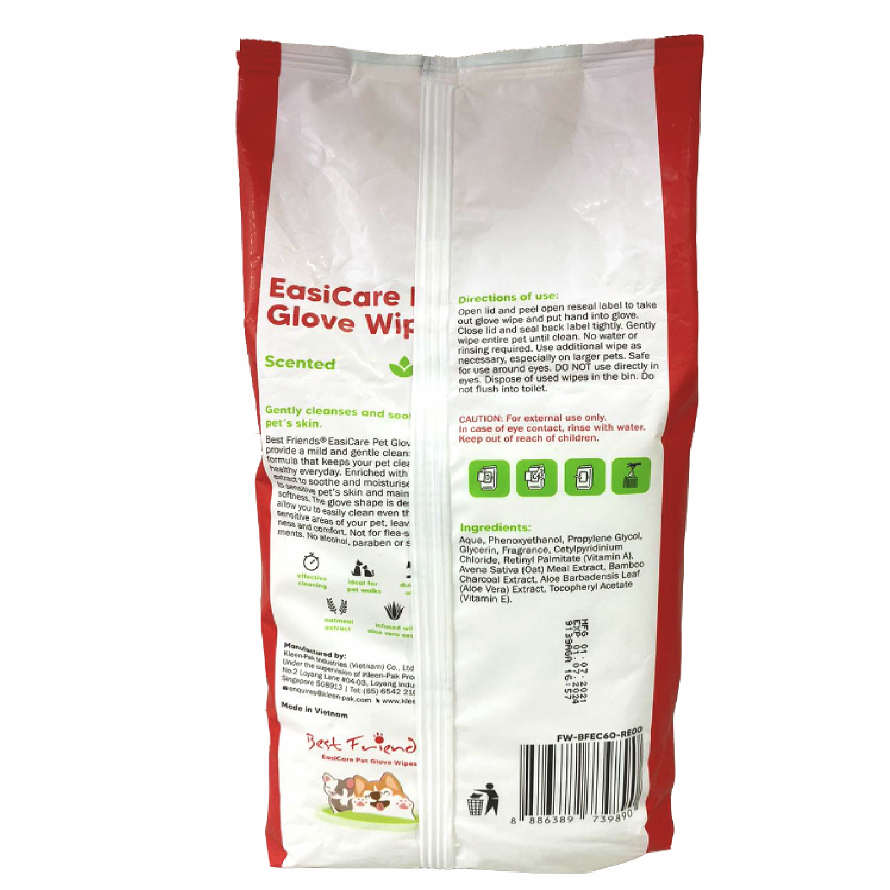 BEST FRIEND EASICARE Pet Glove Wipes 60 SHEETS/PACK