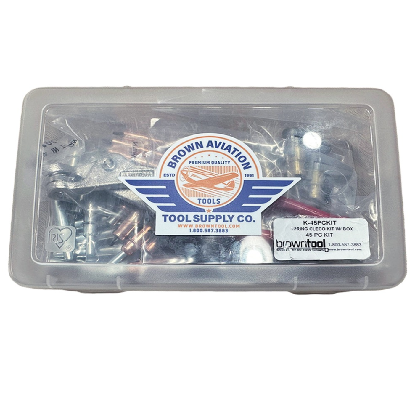 Browntool K-45PCKIT, 45 Piece Spring Cleco Kit With BluePoint BPBOX18 Tool Box