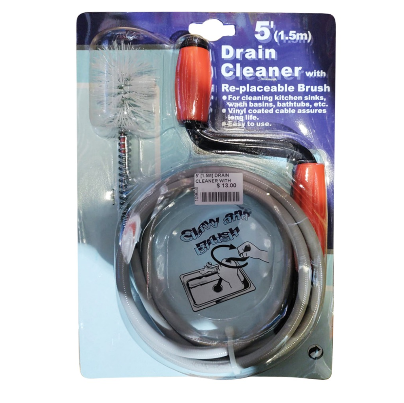 Drain Cleaner With Replaceable Brush 5FT/1.5M