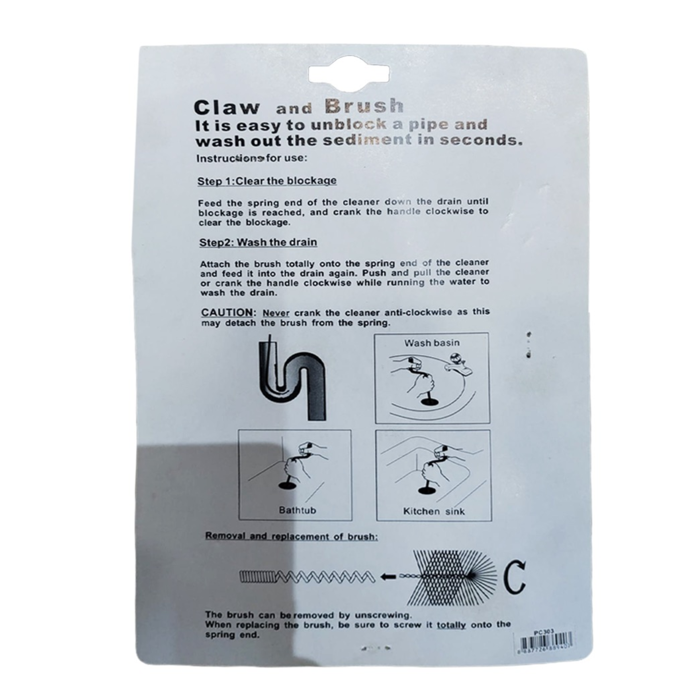 Drain Cleaner With Replaceable Brush 5FT/1.5M