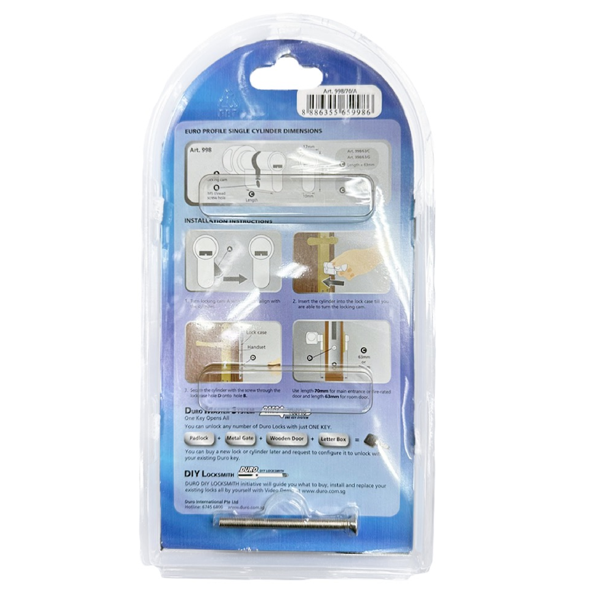 Duro Art 998/70/A Euro Profile Cylinder With Thumb Turn 70MM