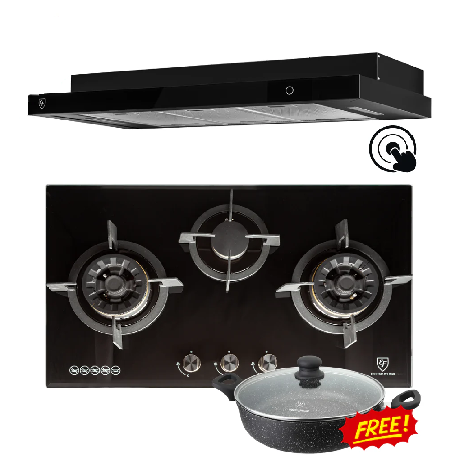 EF BUNDLE PROMO 90CM Cooker Hood + 78CM OR 86CM Gas Hob BLACK SERIES SPECIAL