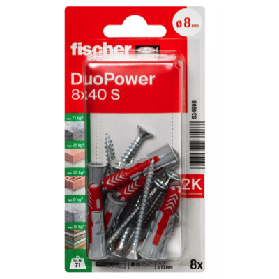 FISCHER DUOPOWER 8MM X 40MM Galvanised Screw 8PC/PACK 534998