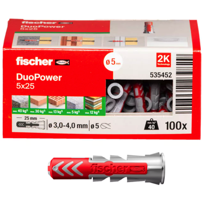 FISCHER DUOPOWER Expansion Wall Plug 5MM X 25MM 100PC/BOX 535452
