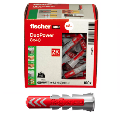 FISCHER DUOPOWER Expansion Wall Plug 8MM X 40MM 100PC/BOX 535455