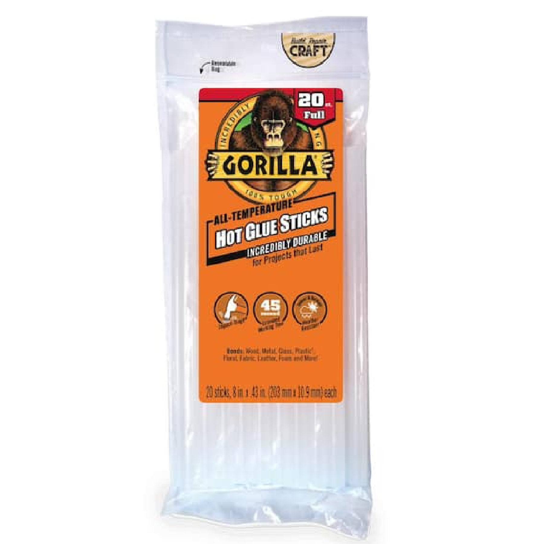Gorilla 3032002 STANDARD Hot Glue Sticks (8