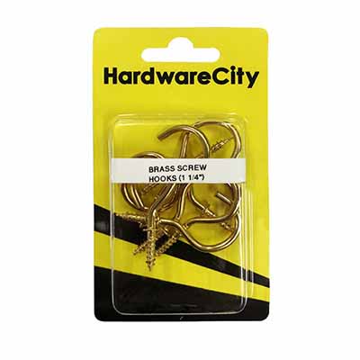 HardwareCity 1-1/4 Brass Screw Cup Hooks, 8PC/Pack