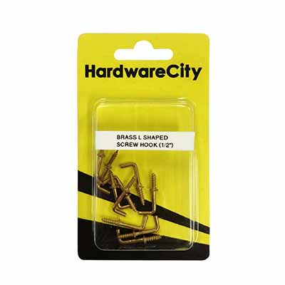 HardwareCity 1/2 Brass L-Shaped Hooks, 10PC/Pack