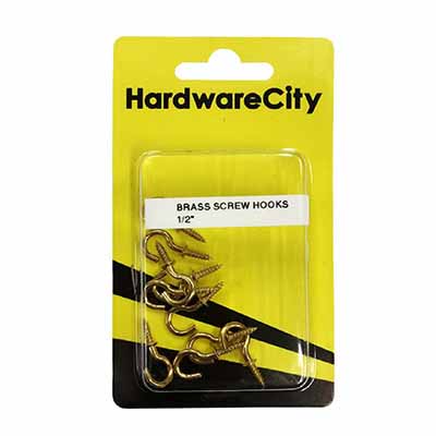 HardwareCity 1/2 Brass Screw Cup Hooks, 10PC/Pack