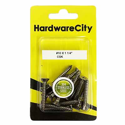 HardwareCity 10 X 32MM (1-1/4) Stainless Steel CSK Self Tapping Screws, 12PC/Pack