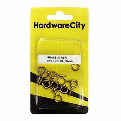 HardwareCity 10MM Brass Screw Eye Hooks, 10PC/Pack