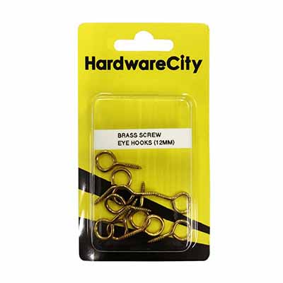 HardwareCity 12MM Brass Screw Eye Hooks, 10PC/Pack