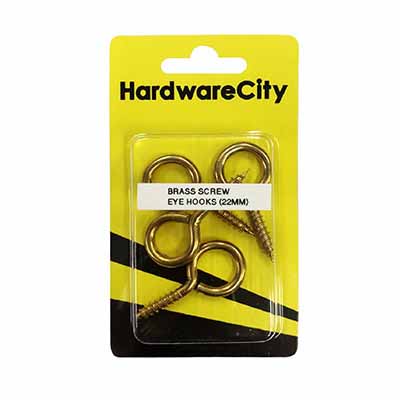 HardwareCity 22MM Brass Screw Eye Hooks, 4PC/Pack
