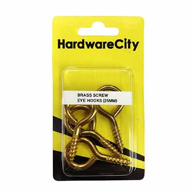 HardwareCity 25MM Brass Screw Eye Hooks, 4PC/Pack