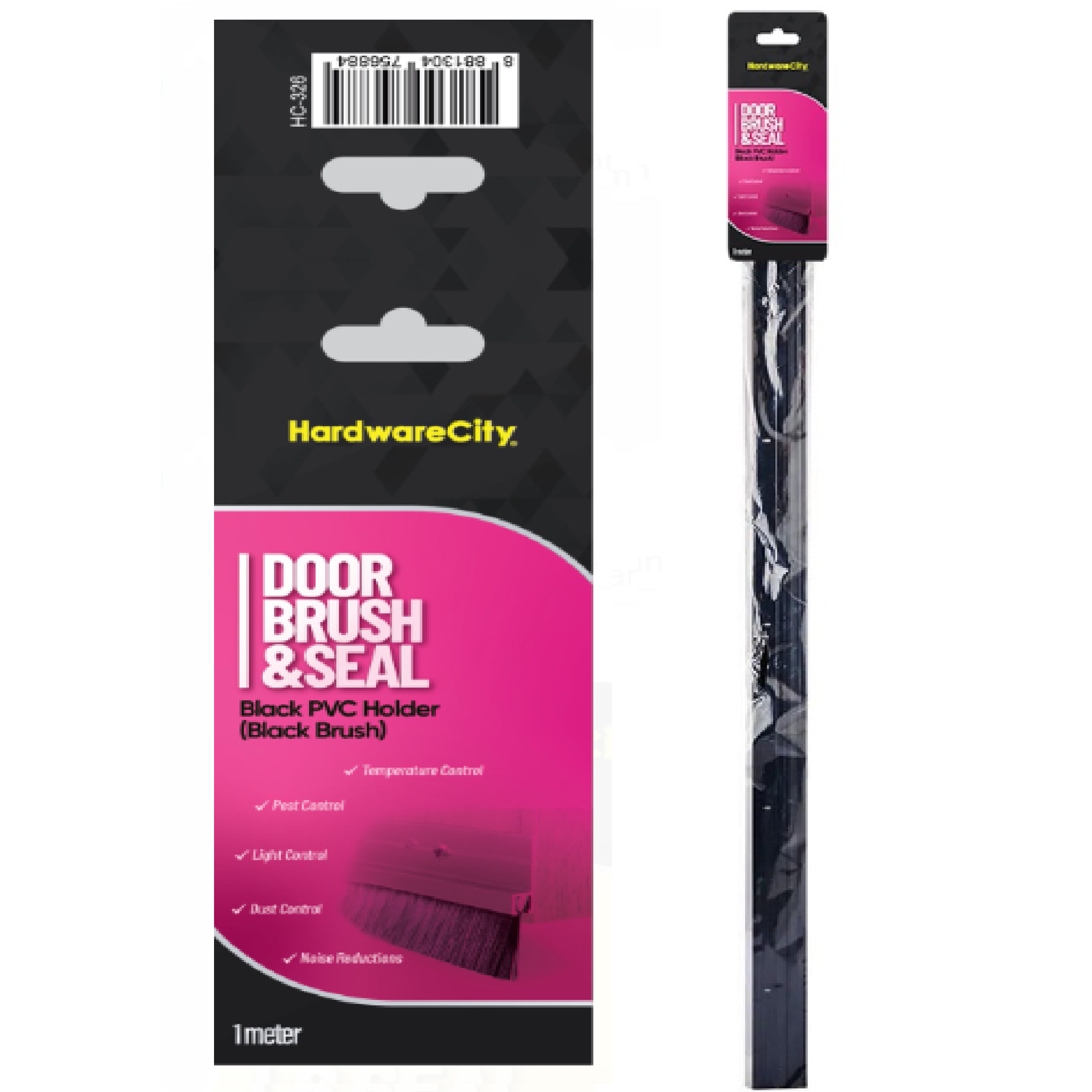 HardwareCity Door Brush BLACK PVC FRAME BLACK BRUSH 100CM