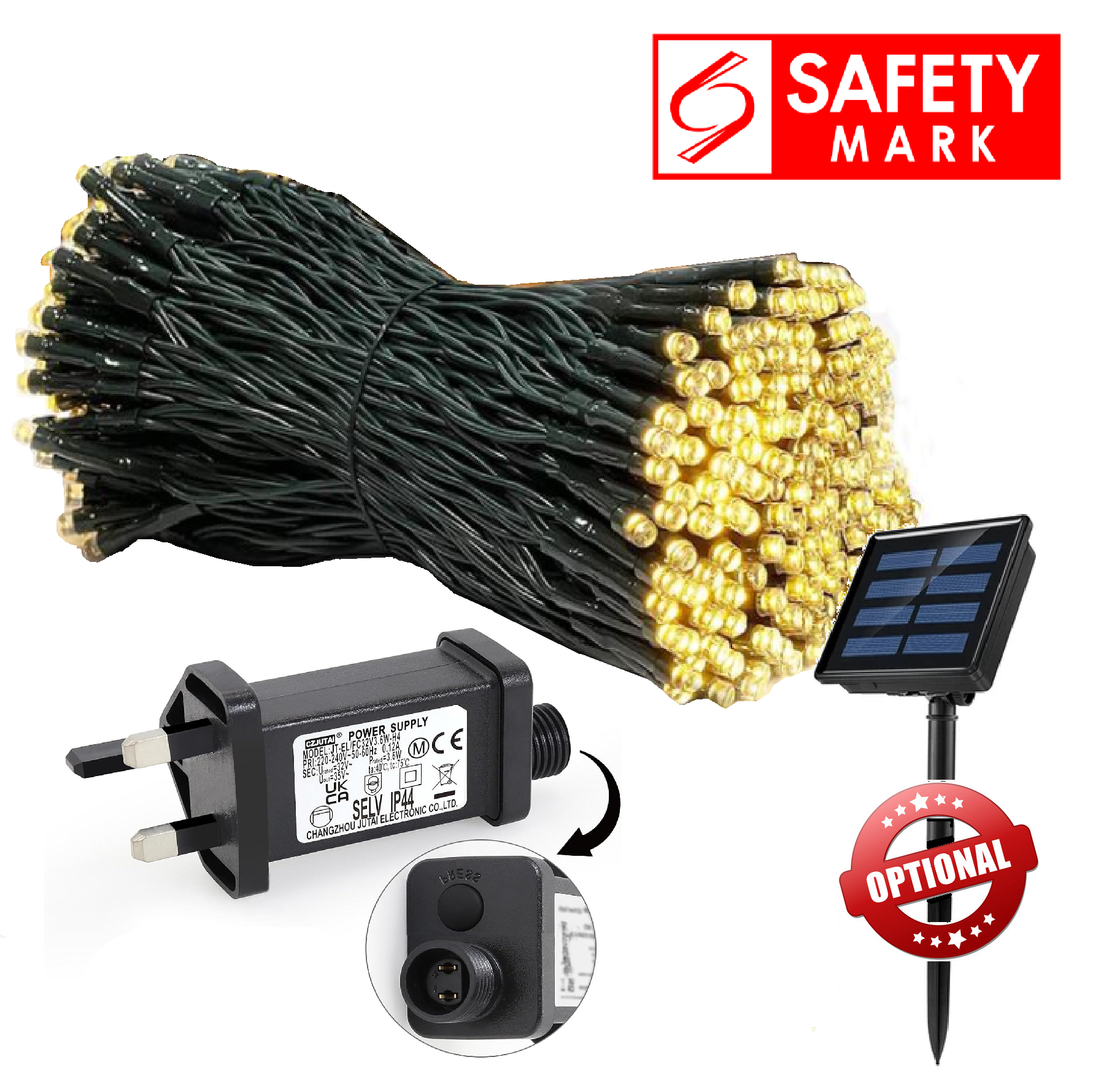 HardwareCity INDOOR & OUTDOOR IP44 100 LED CHRISTMAS LIGHTS SAFETY MARK 3-PIN PLUG BLINKER CONTROL WARMWHITE