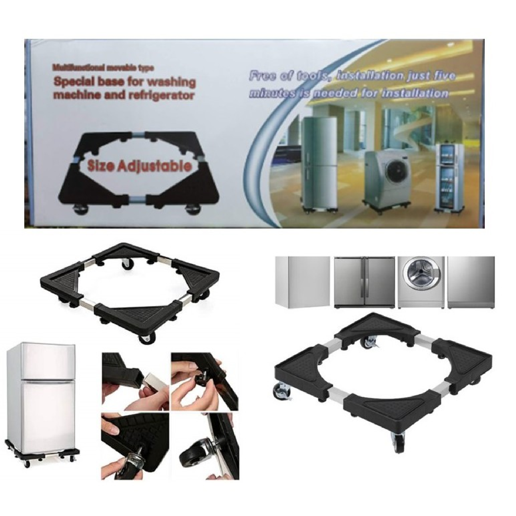 Huayida MOVABLE BASE For Washing Machine & Refrigerator 56CM X 56CM