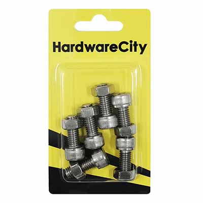 HWC SS316 Marine Fasteners, M8 X 20 Allen Cap Screws And Nut, 6PC/Pack