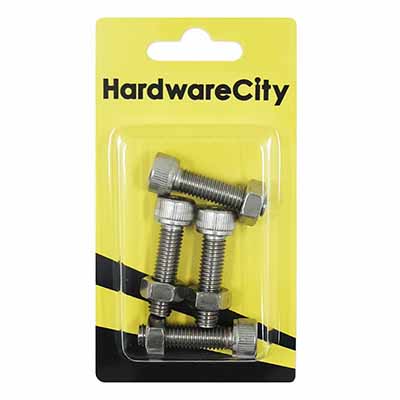 HWC SS316 Marine Fasteners, M8 X 30 Allen Cap Screws And Nut, 4PC/Pack