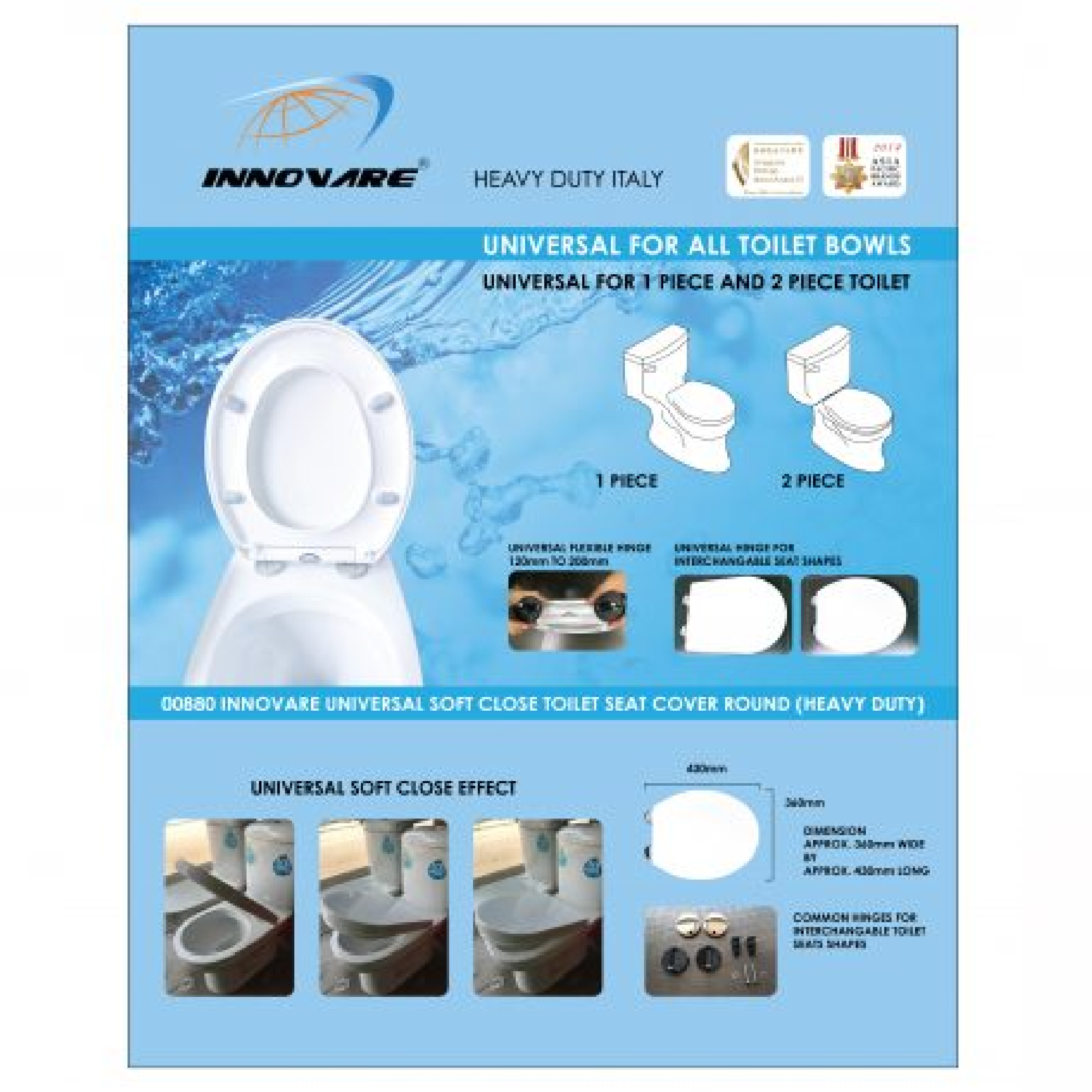 Innovare 00880 UNIVERSAL SOFT CLOSE Toilet Seat Cover Heavy Duty