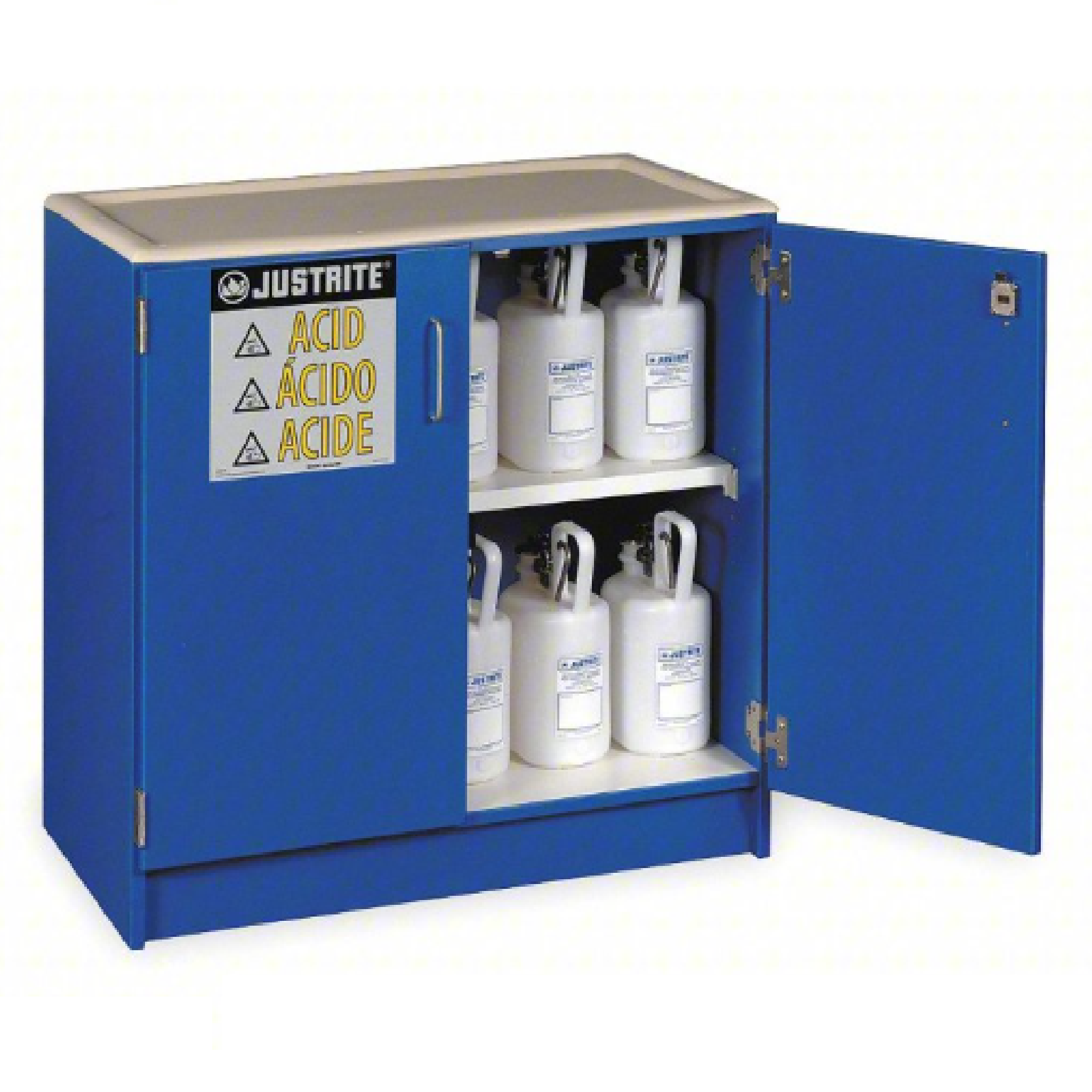 JUSTRITE 24150 Wood Laminate CORROSIVES Safety Cabinet (49 X 2.5L Bottles)