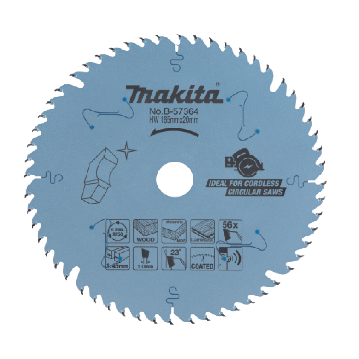 Makita B-57364 TCT Blade 165MM X 56T Wood & Laminate EFFICUT