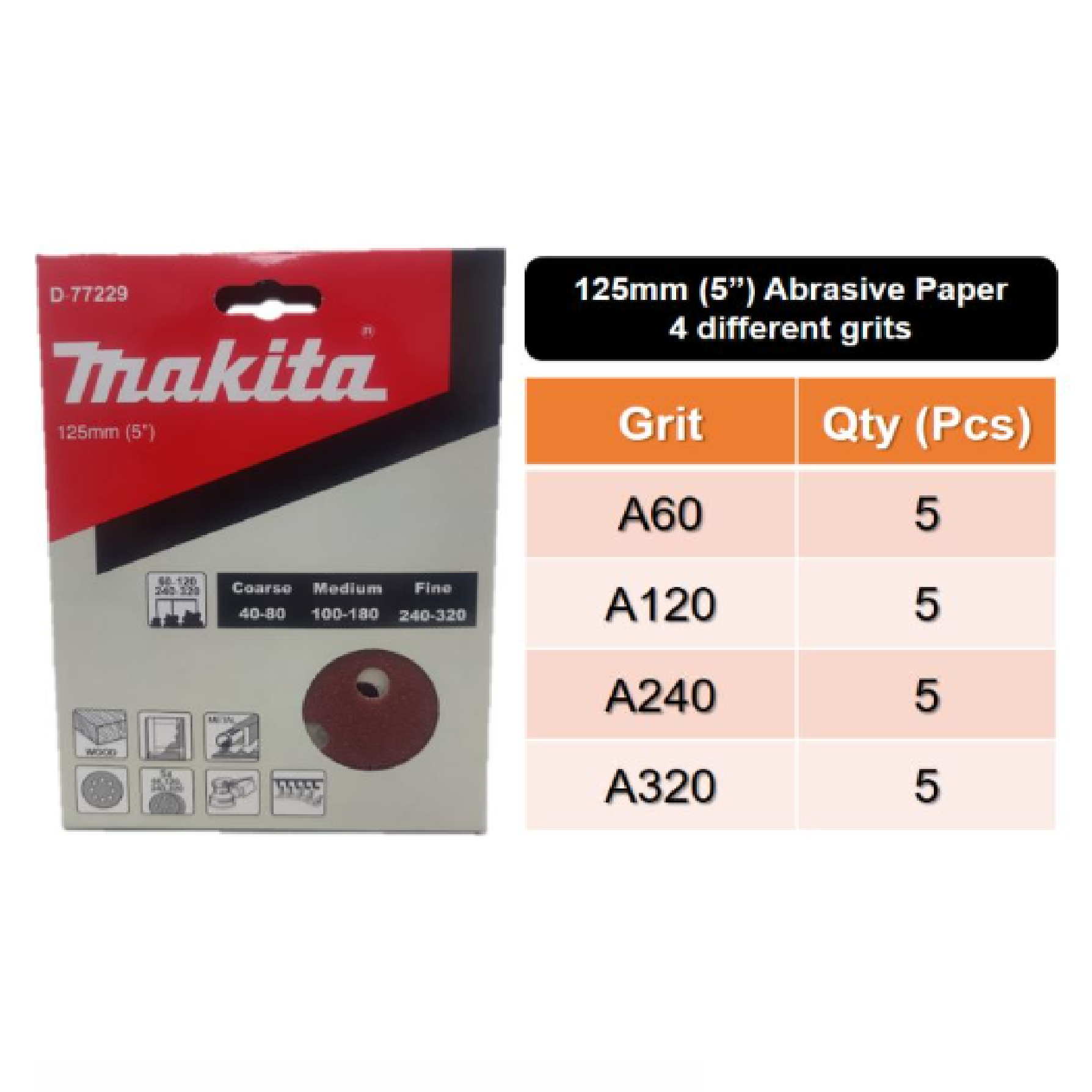 Makita D-77229 ASSORTMENT HOOK & LOOP Abrasives 5