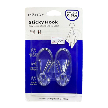 MANDY Transparent Self Adhesive Hooks 2PC/PACK UP TO 0.5KG Load