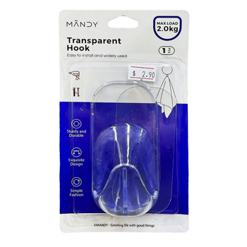 MANDY Transparent Self Adhesive LARGE Hook 1PC/PACK UP TO 2KG Load