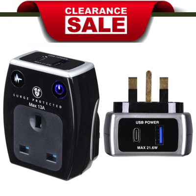 Masterplug SURGE Adaptor FAST CHARGE USB A & C BLACK SRGAUAC22PB