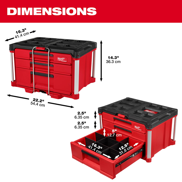 MILWAUKEE 48-22-8447 PACKOUT Multi-Depth 3-Drawer Tool Box