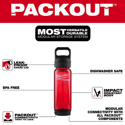 MILWAUKEE PACKOUT 1005ML Plastic Bottle With Chug Lid BLACK 4932498640