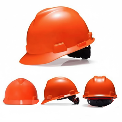 MSA Standard V-Gard Safety Helmet Slotted Cap ORANGE (FAS-TRAC Ratchet Suspension)