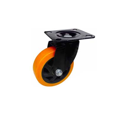 Orange PU Nylon Castor Wheel w/ Swivel Base