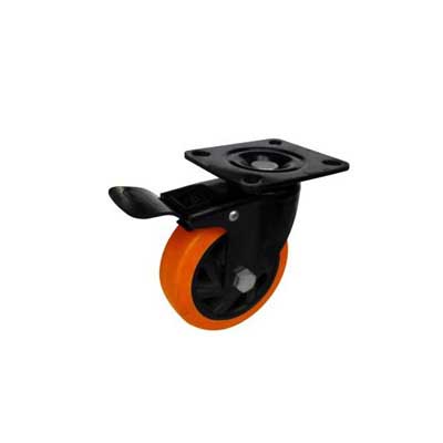 Orange PU Nylon Castor Wheel With Brakes (Swivel Base)