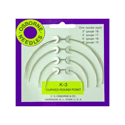 OSBORNE Needles No. K-3 - Curved Round Point Needle Card Gauge 18,17,16,15 Harrison N.J USA 15014