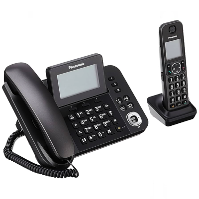 Panasonic KX-TGF310CXM Digital Corded & Cordless Phone BUNDLE Metallic Black