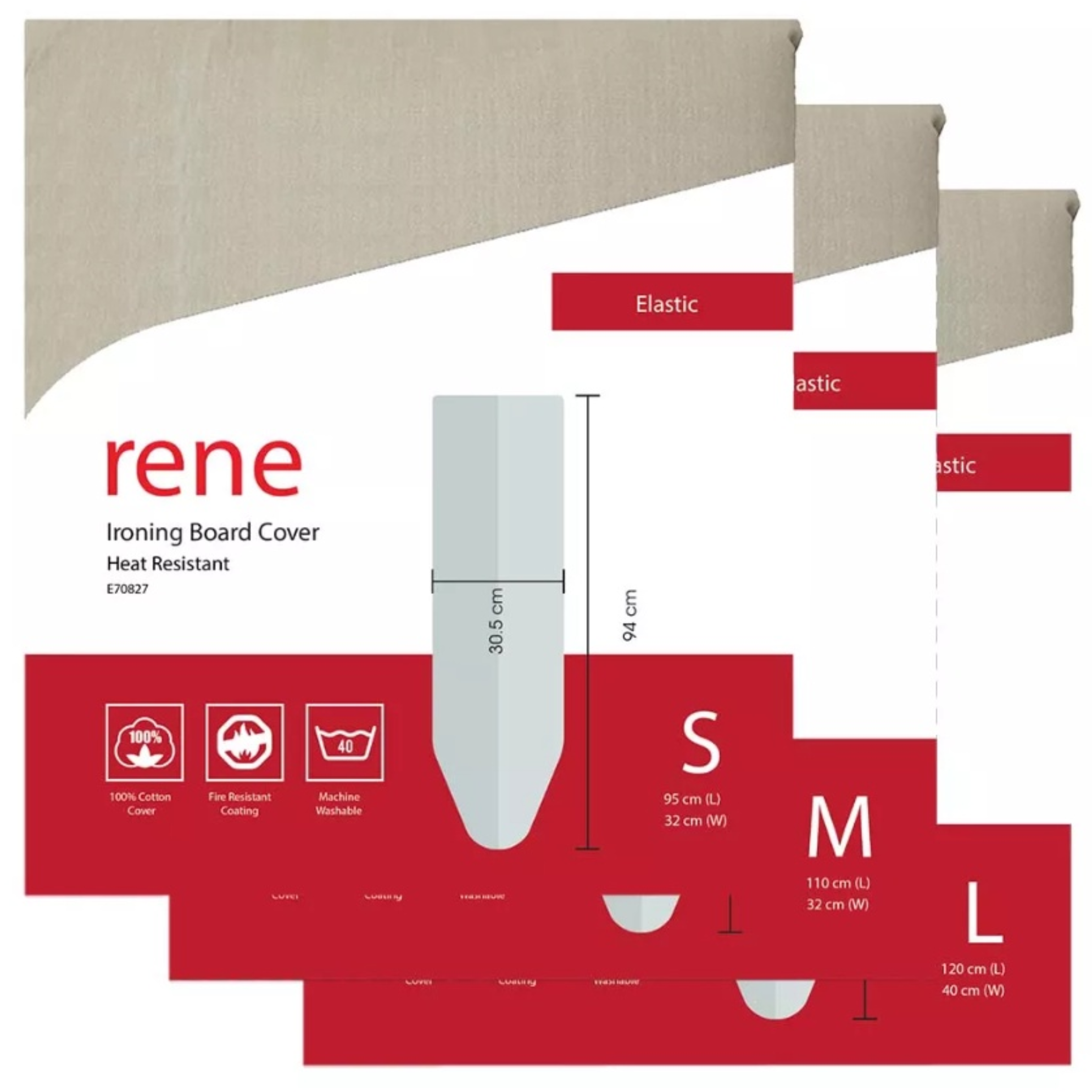 RENE Ironing Board Cover HEAT RESISTANT With 3MM Padding