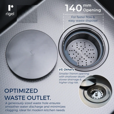 RIGEL Scratch Resistance Kitchen Sink LARGE BOWL SNK6545SB-250 LINEN HEXASHIELD