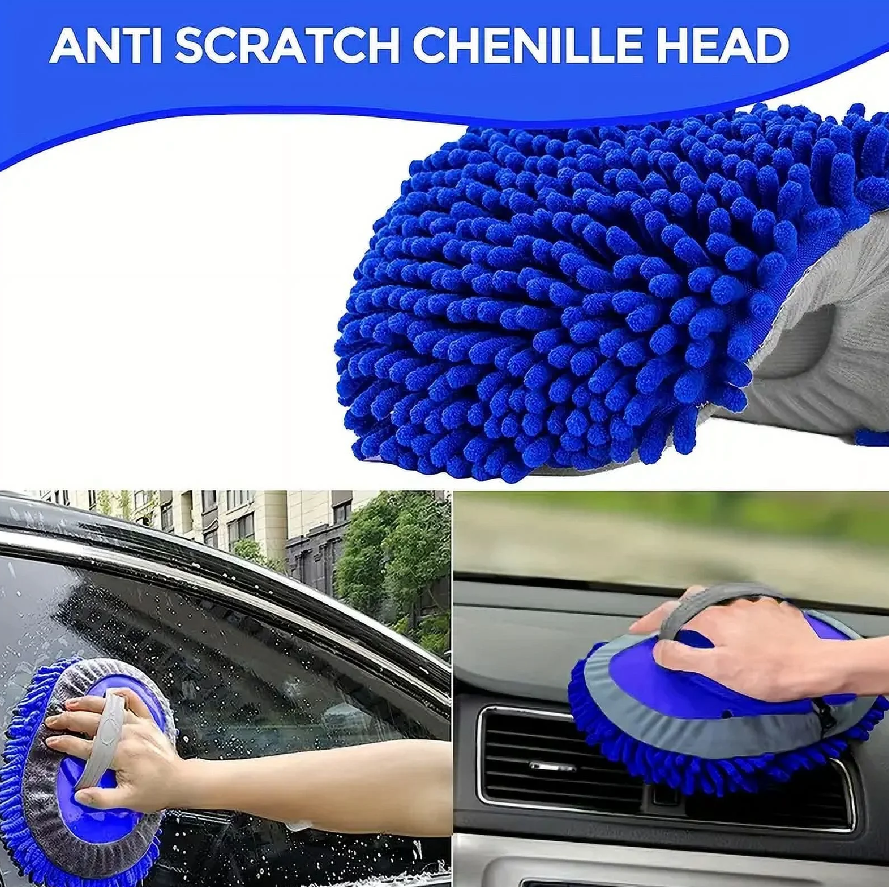 River 2-IN-1 TELESCOPIC Chenille Premium SCRATCH-FREE Microfiber WASH MITT MOP