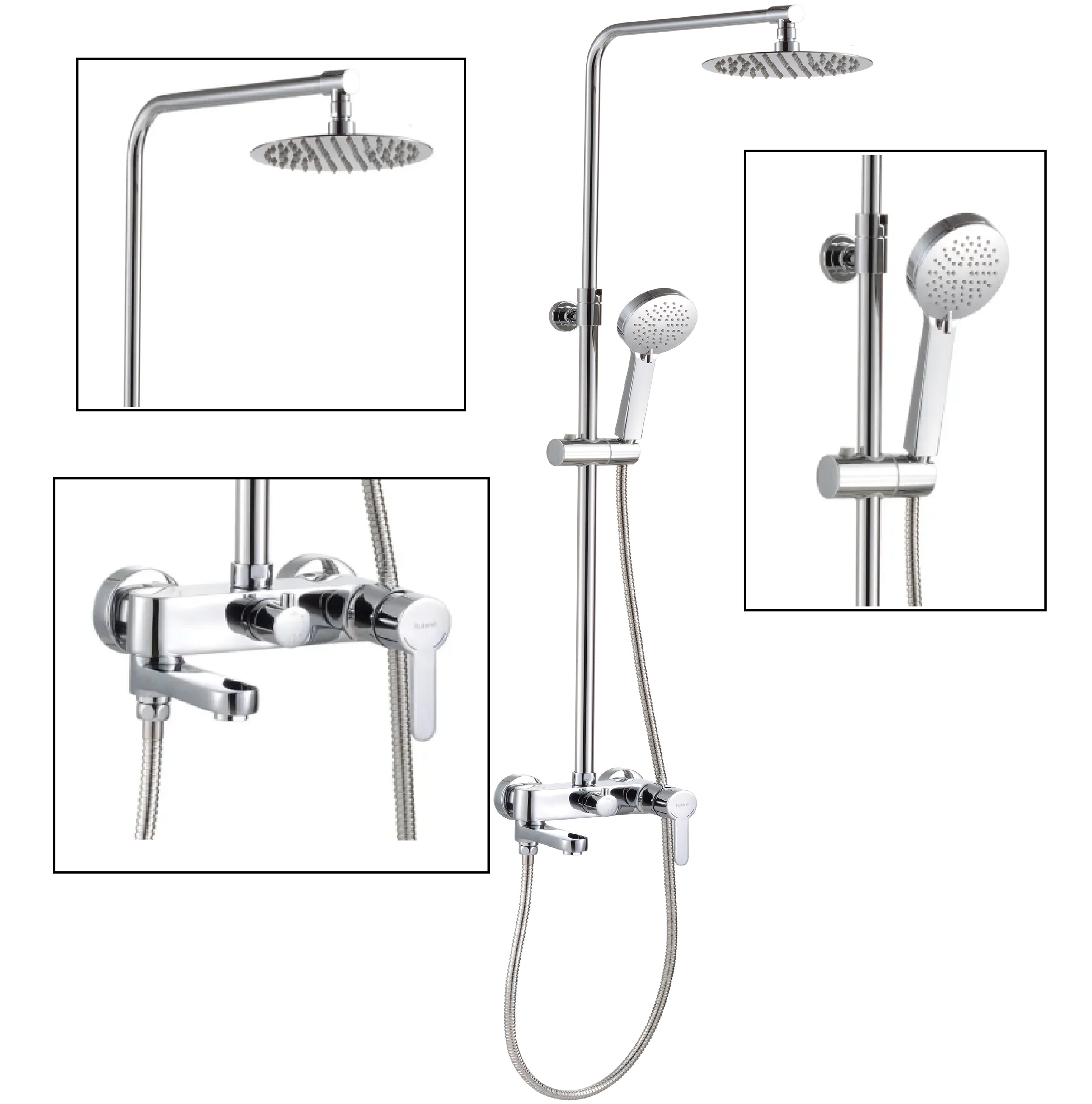 Rubine RAINSHOWER WITH MIXER Stainless Steel CHROME RSC-INOX-R8-3361R2-AF