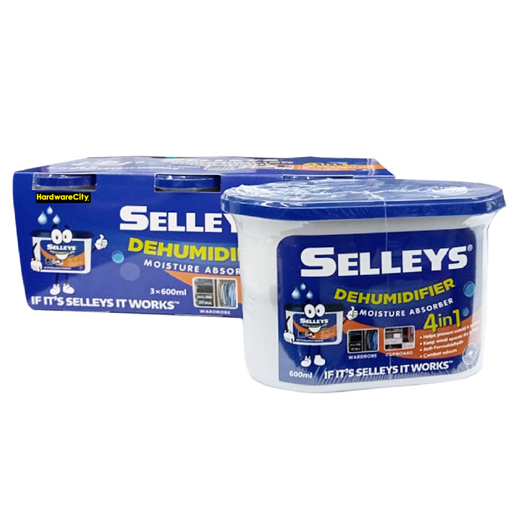 Selleys 4-IN-1 DEHUMIDIFIER (Combats Dampness, Mould, Mildews & Odour) Moisture Absorber 3 X 600ML