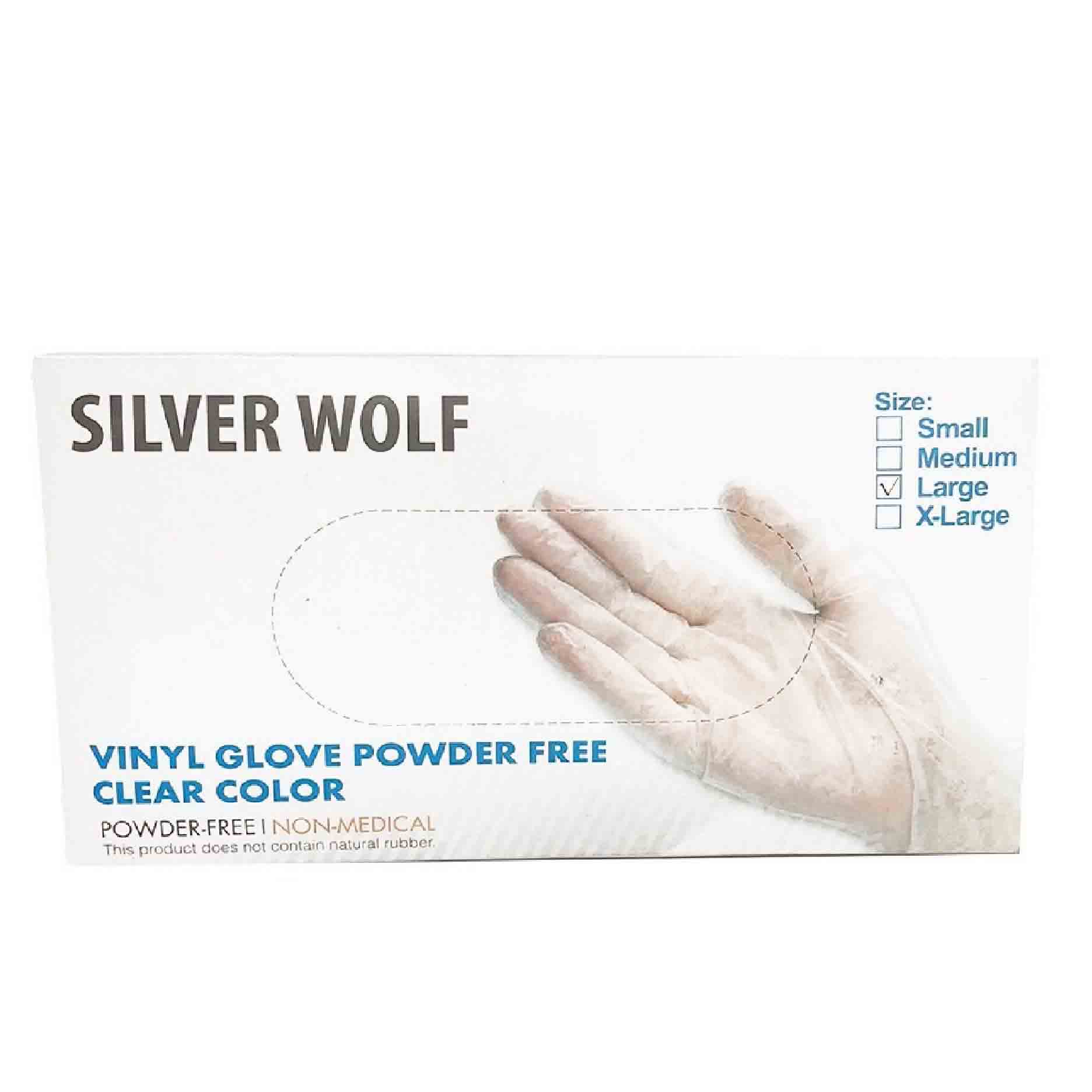 SILVER WOLF Disposable Vinyl Glove Powder Free 100PC/Box