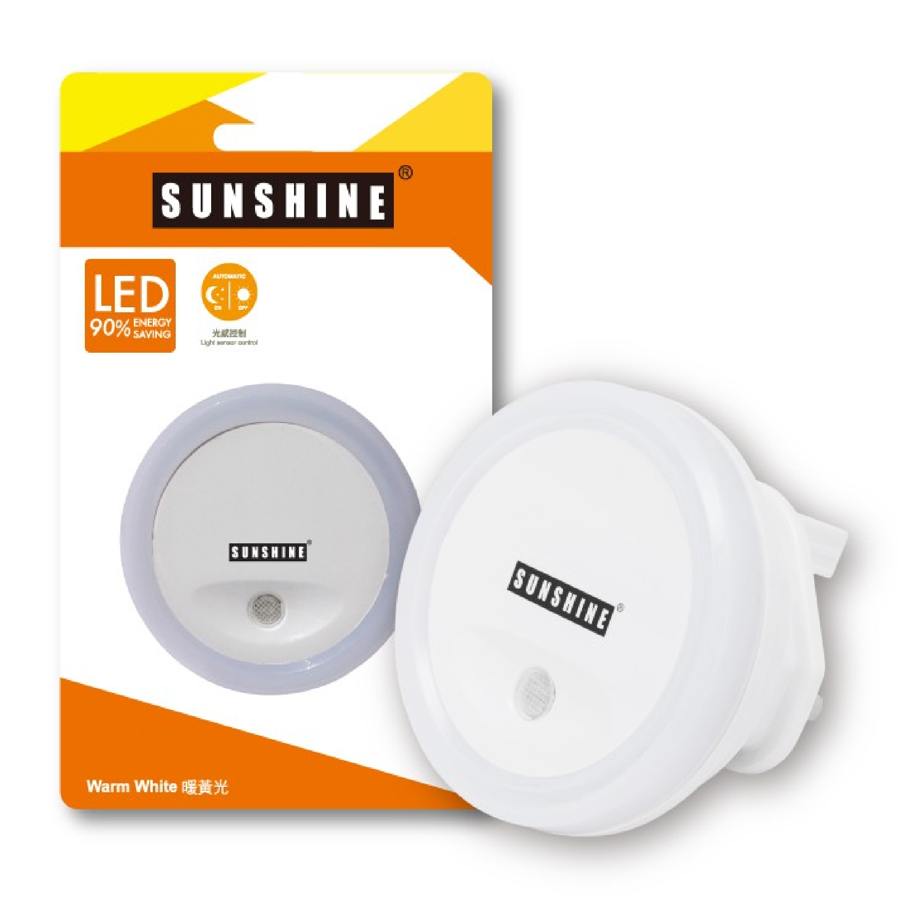 Sunshine LED Sensor Night Light Sensor Wall Lamp 3-PIN PLUG WARMWHITE LNC-W