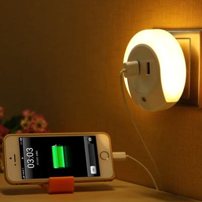 Sunshine LNA-W LED Night Light WARMWHITE 2 GANG USB Output Light Sensor 3-PIN UK