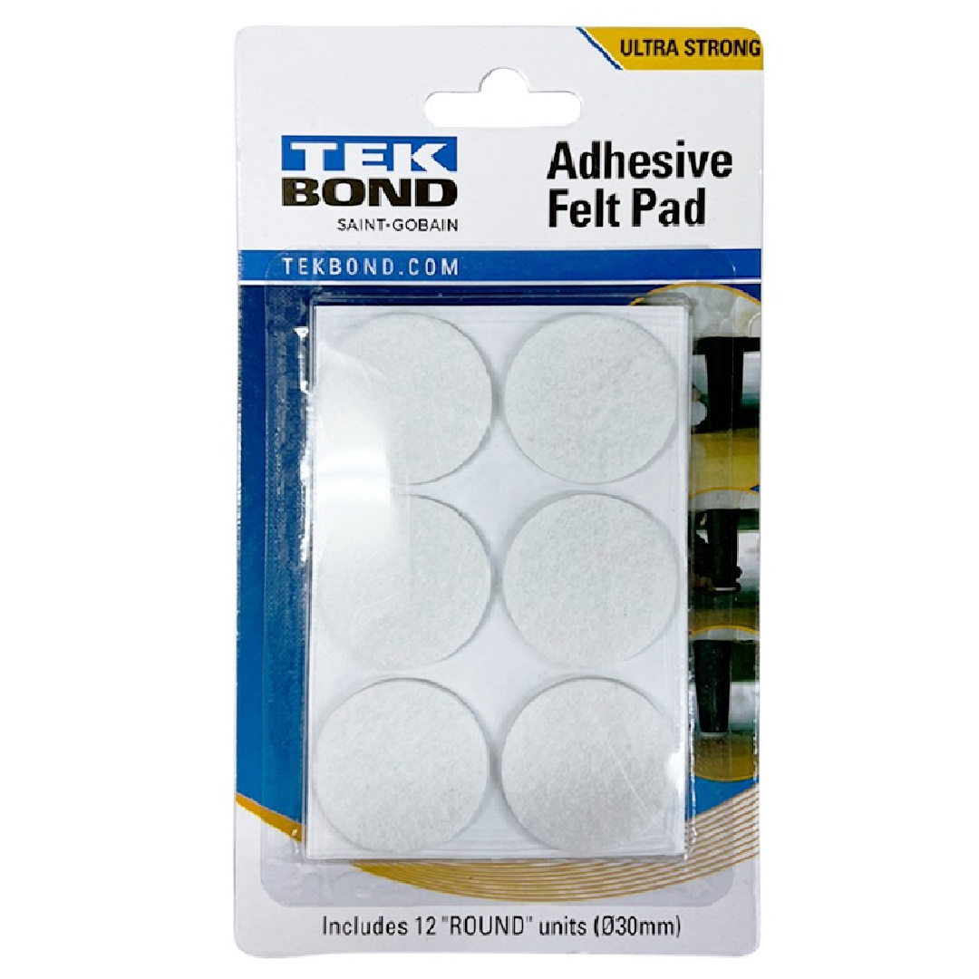 TEKBOND 12 X ROUND Self-Adhesive FELT PAD 30MM WHITE