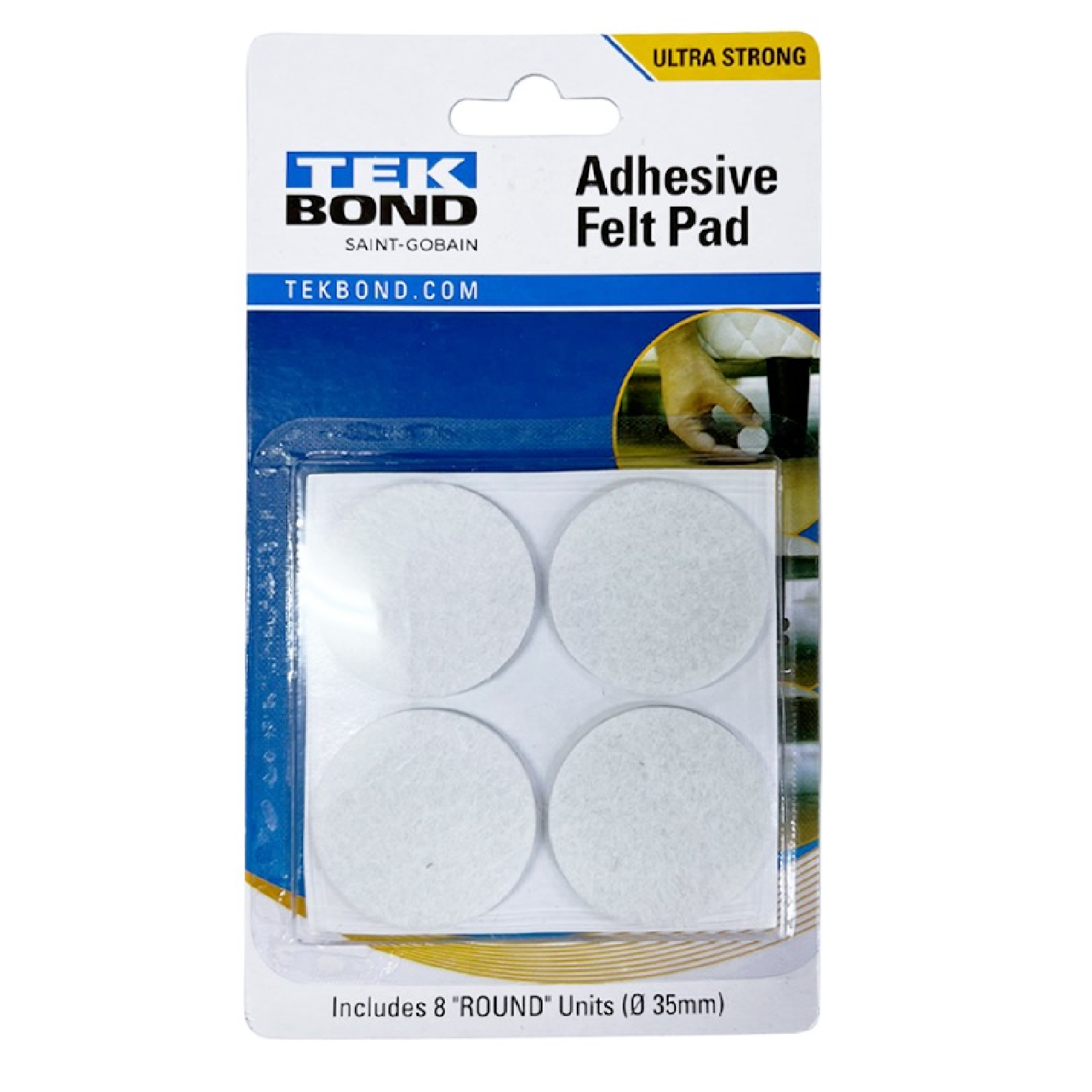 TEKBOND 8 X ROUND Self-Adhesive FELT PAD 35MM WHITE