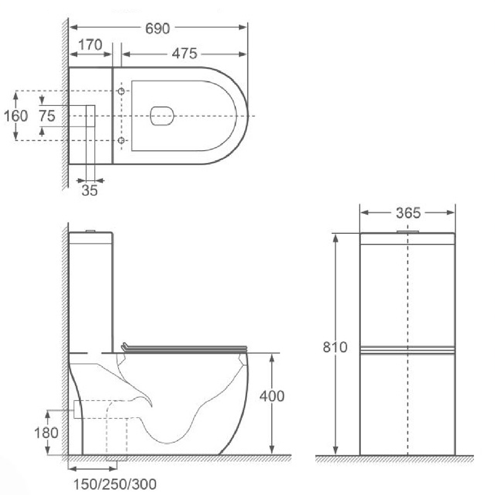 VASILE V598 One-Piece Closet Dual Flush Toilet Bowl