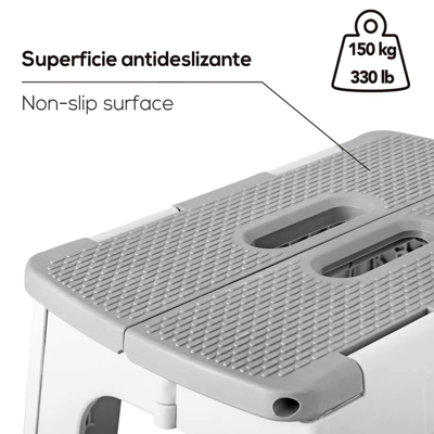 VIGAR LOAD 150KG 40CM Compact Foldable Stool 100% Recycled Plastic ZEROLINE GREY STEP STOOL